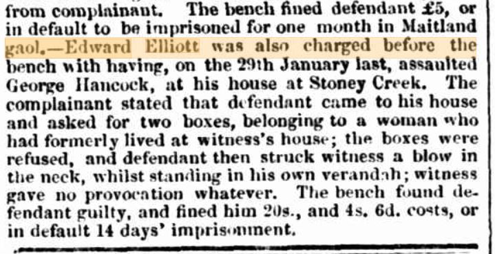 Edward Elliott Assault Charge 1855